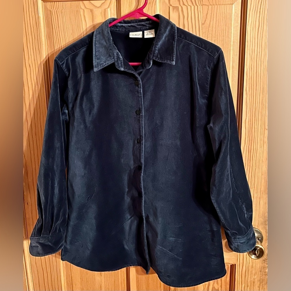 LL Bean Women's Teal Button Front Velvet Soft Cotton SZ M Blouse Top Shirt Cozy - Picture 8 of 17